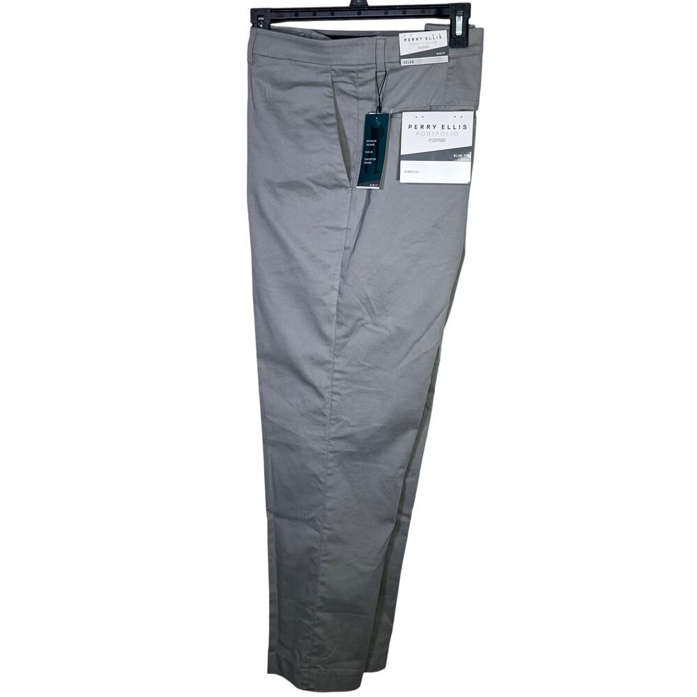 Perry Ellis Portfolio Men's Slim fit Cotton Dress Pant LT Pastel Grey 36x29 $95